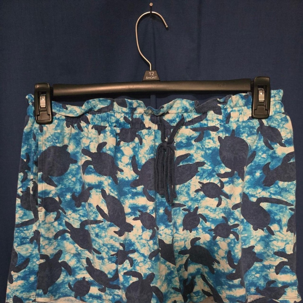 Cuddl Duds Womens Blue Tie Dye Sea Turtle Pajama Shorts Size M Drawstring Pocket